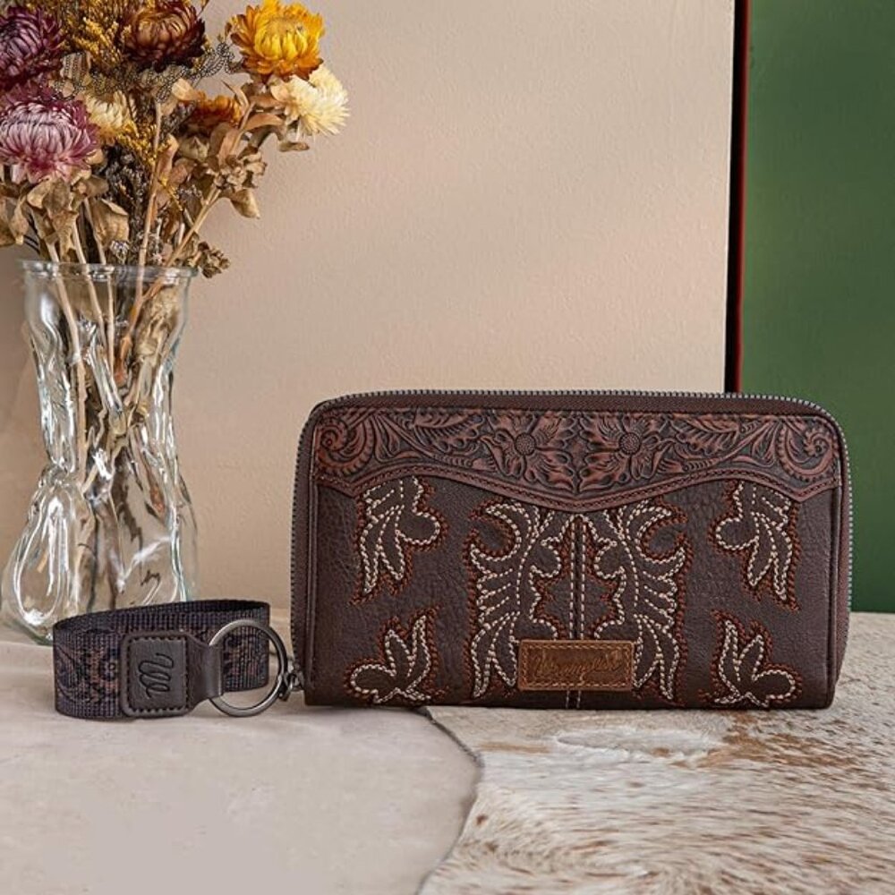 NEW! Women's Wrangler Wristlet Wallets Western Floral Tooled Boot Stitch